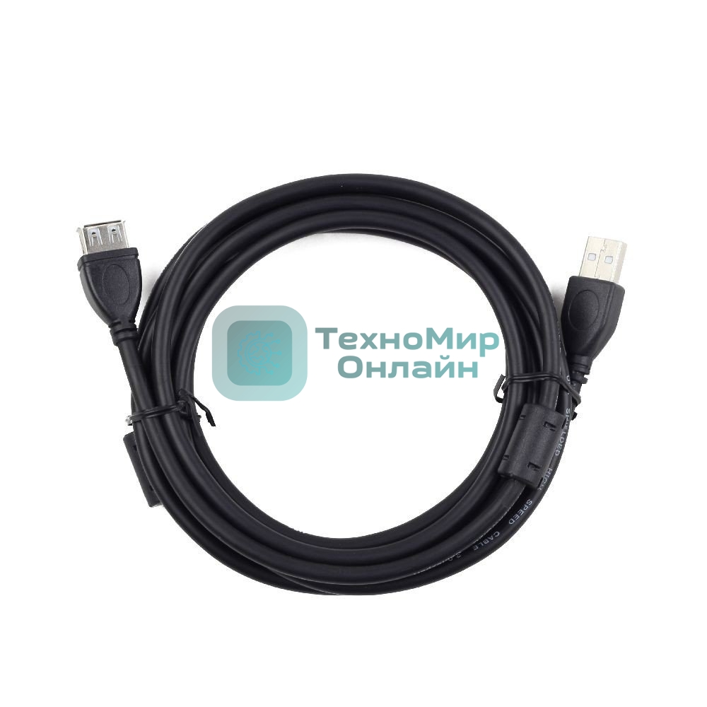 Кабель Gembird/Cablexpert USB 2.0 Pro AM/AF, 3м, экран, 2феррит.кольца, черный, пакет