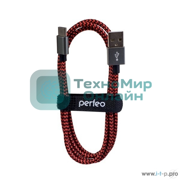Кабель PERFEO USB2.0 A вилка - USB Type-C вилка, черно-красный, 3 м. (U4902)