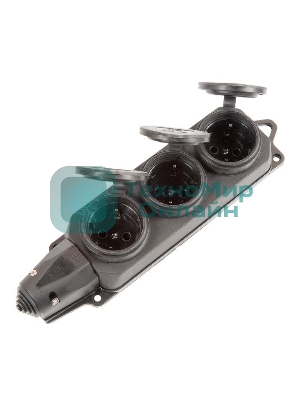 Розетка IEK ОМЕГА РБ33-1-0мIP44 трехместная с защитными крышками каучук