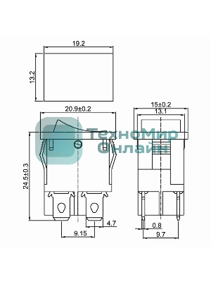 Выключатель клавишный Rexant 250V 6А (4с) ON-OFF черный Mini