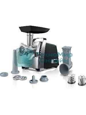 Мясорубка электрическая Bosch MFW67440 черный, 2000 Вт, 3.5 кг/мин, реверс, защита от перегрузки, насадки - 7