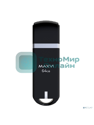 Флешка USB R/W Maxvi P3 64Gb USB 2.0 black, монолит с колпачком, ABS пластик