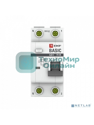 Выключатель автоматический дифференциального тока EKF DA12-32-30-bas 1P+N 32А 30мА тип АС х-ка C эл. 4,5кА АД-12 EKF Basic
