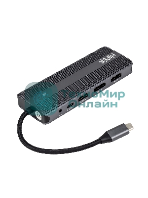 USB-концентратор HIPER Docking station USB-C HUB 11in1 (1*USB-C 100W PD, 1*HDMI 4K@60Hz, 2*DP 4K@60Hz, 2*USB-A 3.0 (5Gbps data), 1*USB-C 3.0 (5Gbps data), 1*microSD, 1*SD, 1*3.5мм audio, 1*RJ45 GB)