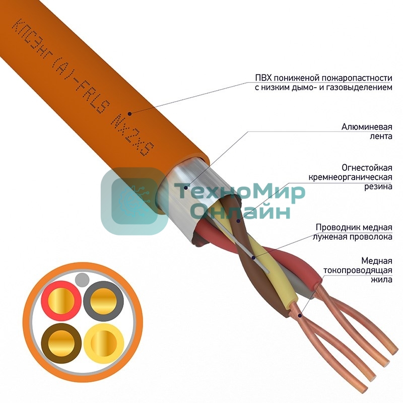 Кабель огнестойкий Rexant КПСЭнг(А)-FRLS 2x2x1,00 мм², бухта 200 м, 01-4911-1