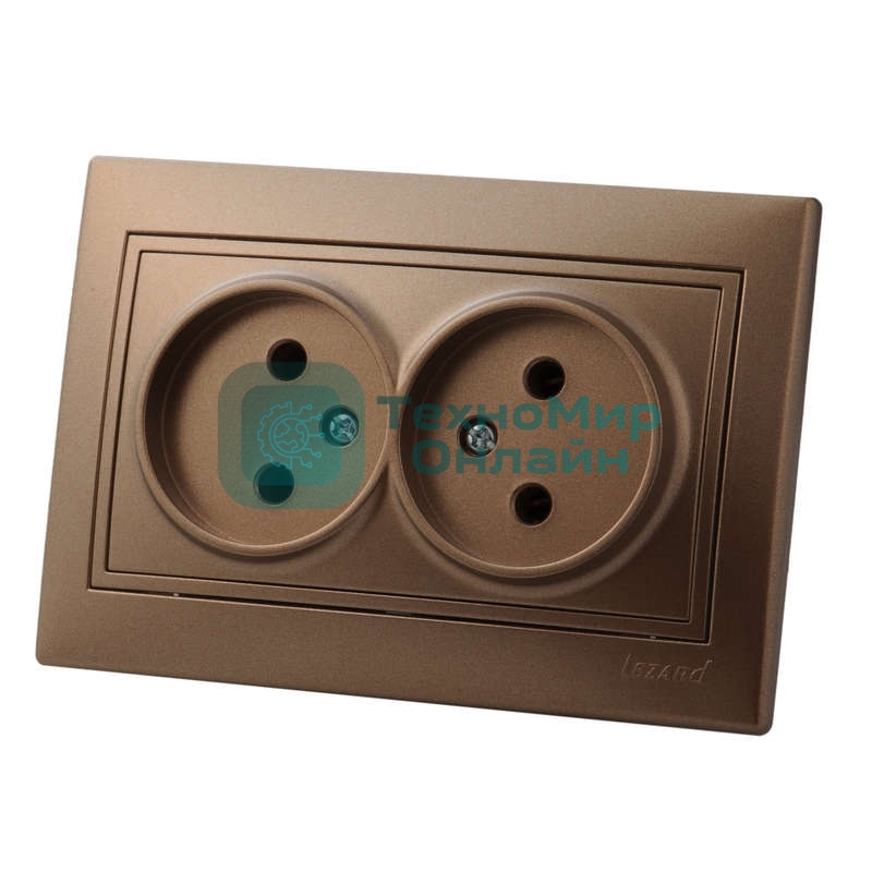 Розетка 2-м СП Мира 16А IP20 без заземл. керам. свет. корич. перламутр LEZARD 701-3131-128