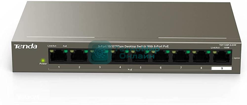 Коммутатор 9PORT 10/100M POE TEF1109P-8-63W Tenda