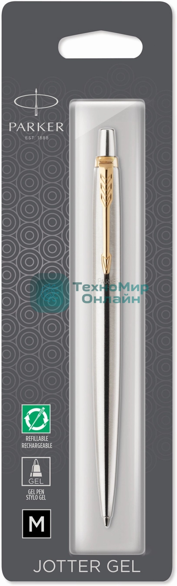 Ручка гелевая Parker Jotter Core K694 (2020672) Stainless Steel GT M, черные чернила, блистер