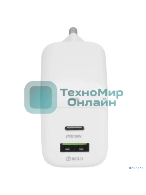 Сетевое зарядное устройство BOROFONE BAS45A/Сетевое ЗУ/PD + QC 3.0/2 USB: Type-C + Type-A/Выход: 30W + 18W/White