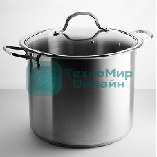 Кастрюля WEBBER BE-128-15L из нержавеющей стали 15 литров, со стеклянной крышкой, 28x23 см