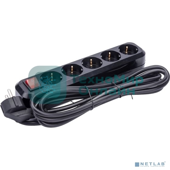 Сетевой фильтр 5bites SP5B-330 5S, 3*1.5 мм2, 16A, ABS, 3M, черный