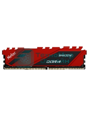 Оперативная память NETAC Shadow, DDR4, 8GB (1x8GB), 2666MHz, CL19, DIMM, с радиаторами, красный