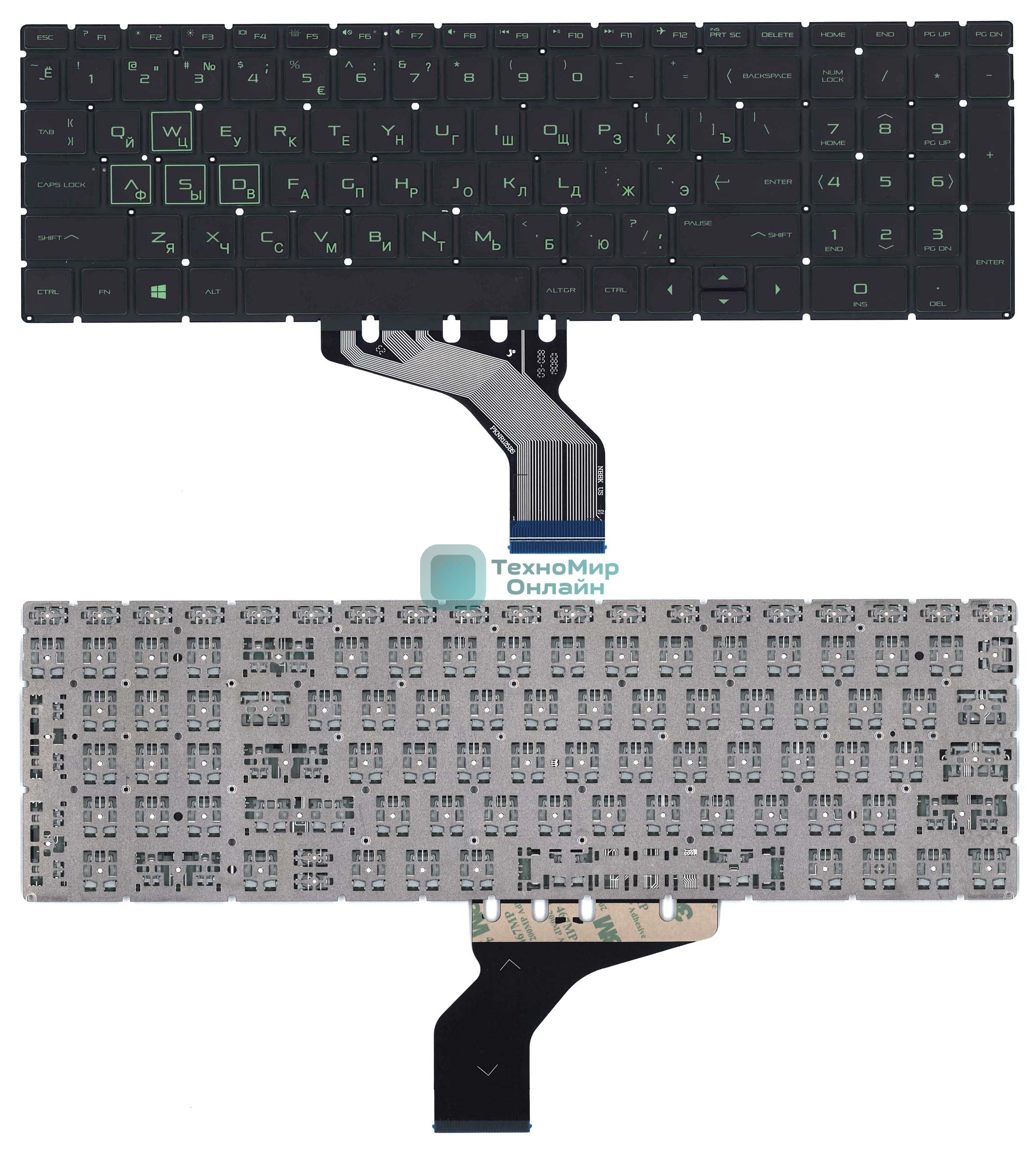 Клавиатура для ноутбука HP Pavilion Gaming 15-CX черная с зеленой подсветкой