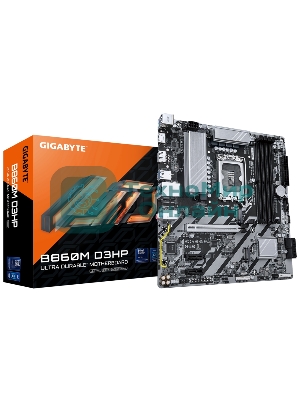 Материнская плата Gigabyte B860M D3HP, LGA 1851, Intel B860, 4xDDR5, 4xSATA, 2xM.2, 1xPCIe 5.0 x16, 2xPCIe x1, 1xHDMI, 1xDP, 1x 1Gb LAN, 3xUSB-A 3.2 Gen 1, 3xUSB-A 2.0, 1xUSB-C 3.2 Gen 1, 3x3.5 мм, 7.1, mATX