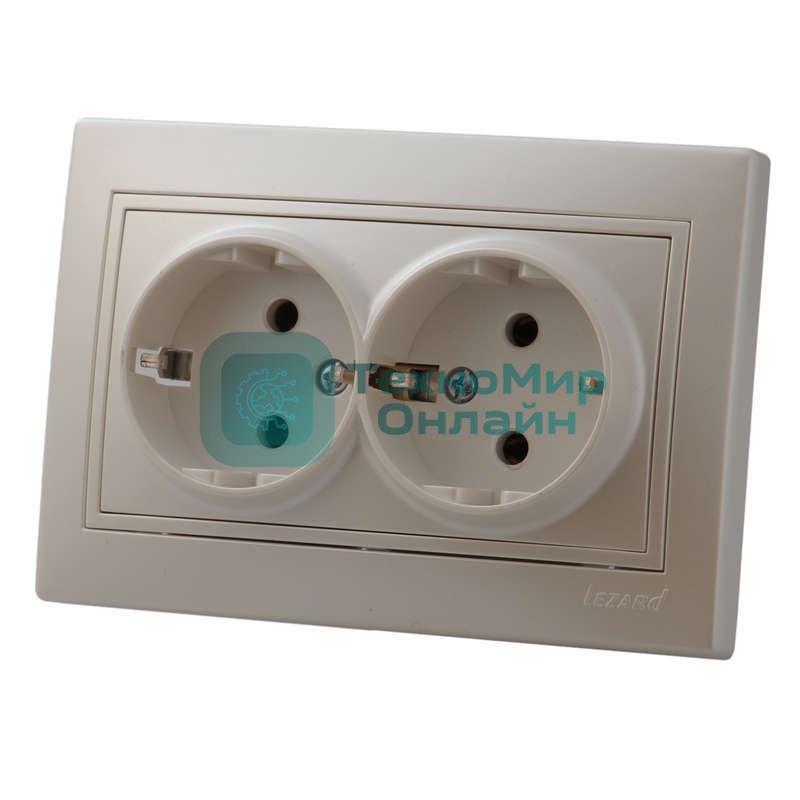 Розетка 2-м СП Мира керам. с заземл. жемчуж. белый перламутр Lezard 701-3030-127