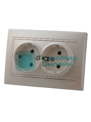Розетка 2-м СП Мира керам. с заземл. жемчуж. белый перламутр Lezard 701-3030-127