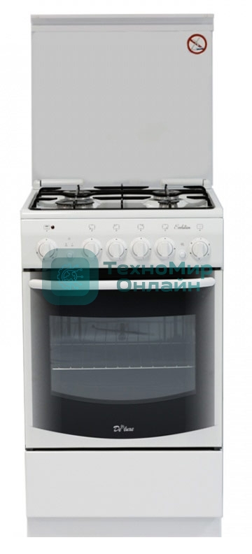 Плита комбинированная De Luxe 5040.20ГЭ (КР) ЧР белый, конфорок 4 шт, духовка 43 л, электроподжиг, 50 см x 85 см x 50 см