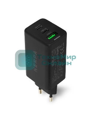 Сетевое зарядное устройство NERPA PD333CBX 65W GaN PD+QC3.0, 2xUSB-C, 1xUSB-A, USB-C - USB-C 100W cable 1.5m черный, EU plug, BOX