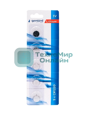 Батарейки литиевые Gembird Gb-CR1220-5B, тип CR1220, 5шт, блистер, 3 В