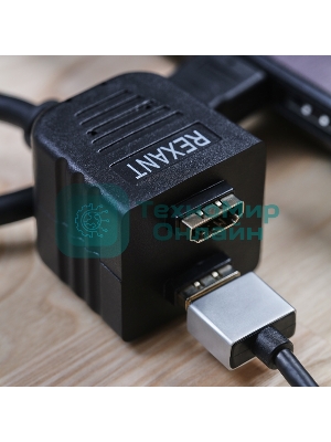Переходник Rexant штекер HDMI - 2 гнезда HDMI с проводом, черный (10 шт./уп.)