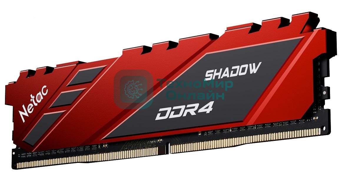 Оперативная память NETAC Shadow, DDR4, 8GB (1x8GB), 3600MHz, CL18, DIMM, с радиаторами, красный