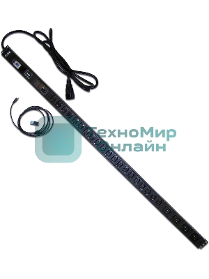 Вертикальный блок розеток, 4xC19+20xC13, 250V/32A, с мониторингом по RS-485, шнур 3 м, вилка IEC309