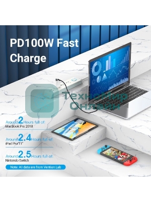 Кабель Vention USB 2.0 CM/CM угловой - 1м. Серый 5А PD100W