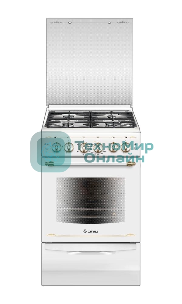 Плита газовая Gefest ПГ 5100-02 0181 белый, конфорок 4 шт, духовка 52 л, 50 см x 85 см x 58.5 см