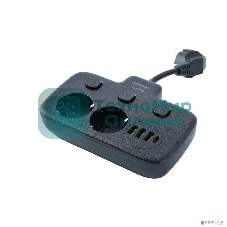 Сетевой удлинитель Amper 0,2 м, 2 розетки, 3*0,75 мм, 10А, 2500 Вт, 3usb, 1 Type-C, 3кн, черный.