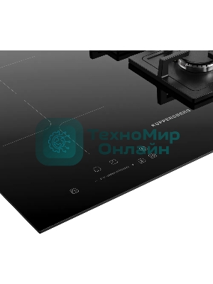 Комбинированная варочная панель Kuppersberg, индукция/газ, High-Tech, 59 см, 9 уровней мощности, блокировка управления, автоматическое отключение, таймер, Booster, слайдерное/механическое управление, черный