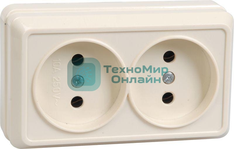 Розетка 2-м ОП Октава 10А IP20 без заземл. крем. IEK ERO20-K33-10-DC