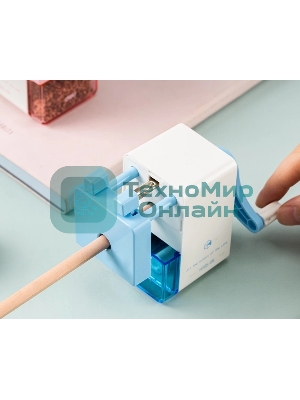 Точилка для карандашей механическая Deli EH515-BL, 1 отверстие, пластик, голубой/белый, пластиковый бокс