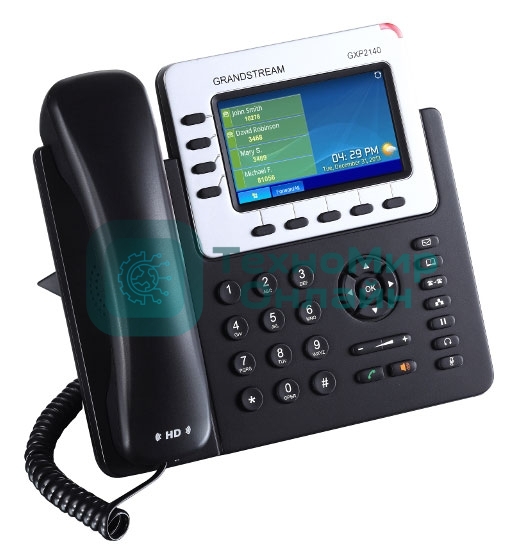 Телефон Grandstream GXP-2140, VoIP 2 Порта Ethernet 10/100/1000, 4 SIP линий, цветной TFT дисплей 480x272, HD Audio