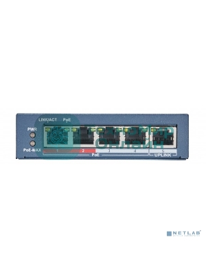 Коммутатор Hikvision DS-3E0105P-E(B) 4 RJ45 100M PoE с грозозащитой 6кВ, 2 порт с высоким приоритетом; 1 Uplink порт 100М Ethernet; бюджет PoE 60Вт; поддержка режима передачи до 250м,10Мб/с, CAT5e; таблица MAC а