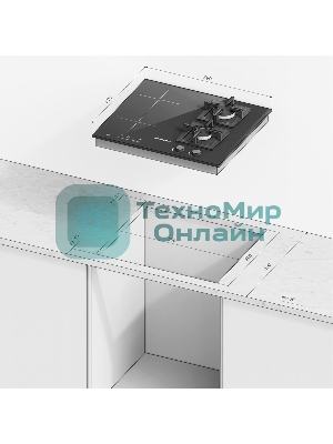 Комбинированная варочная панель Kuppersberg, индукция/газ, High-Tech, 59 см, 9 уровней мощности, блокировка управления, автоматическое отключение, таймер, Booster, слайдерное/механическое управление, черный