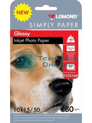 Бумага Lomond Simply 0102168 10x15/180г/м2/50л./белый CIE148% глянцевое для струйной печати