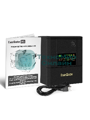 Источник бесперебойного питания ExeGate Smart LB-2200.LCD.AVR.8C13.USB (2200VA/1300W, цветной LCD, AVR, 8*C13, USB, батарея 12V 9Ah - 2 шт., металлический корпус, Black)
