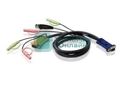 Кабель ATEN KVM Cable 2L-5305U Кабель для KVM: USB(Am)+DB15(m)+2*Audio (PC) -на- SPHD15(m)+2*Audio (KVM), 5м