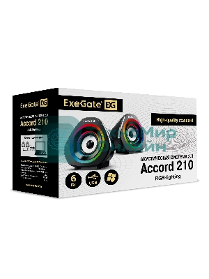 Акустическая система 2.0 ExeGate EX289680RUS Accord 210 (питание USB, 2х3Вт (6Вт RMS), 60-20000Гц, черный, RGb подсветка)