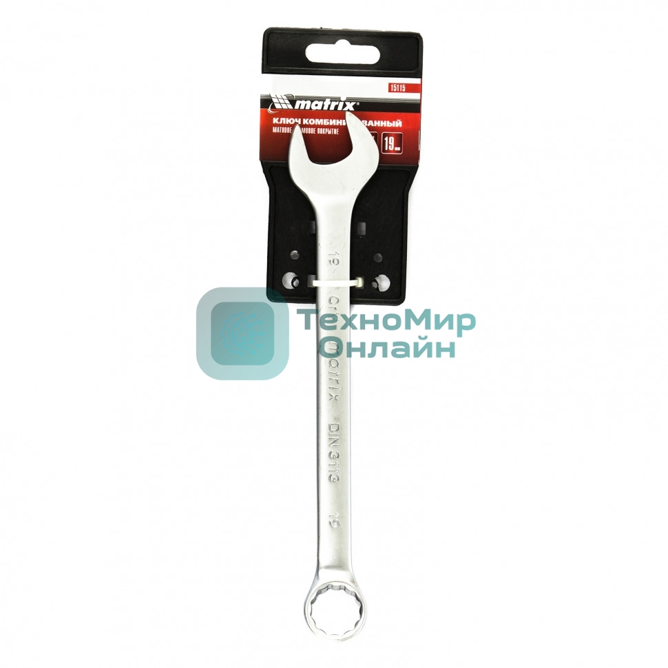 Ключ комбинированный Matrix 19 мм, CrV, матовый хром