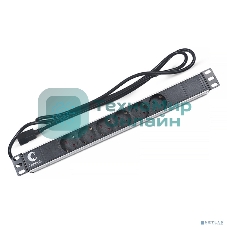 Блок силовых розеток Cabeus, Shuko х 6, вход IEC 320 C14, для шкафов, шнур 2 м, 50х490х50 мм (ВхШхГ), 10А, черный