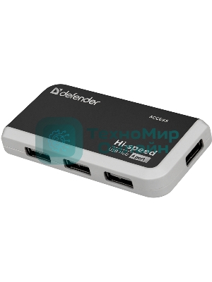 Разветвитель USB Defender QUADRO INFIX USB2.0 - 4 порта, скор. - до 480 Мбит/с, + кабель USB 2.0 A(M) - MiniB (M) - 1м.