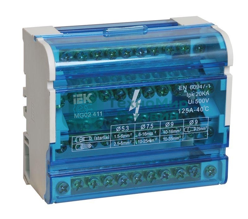 Шины на DIN-рейку в корпусе IEK YND10-4-11-125 (кросс-модуль) ШНК 4х11 3L+PEN IEK