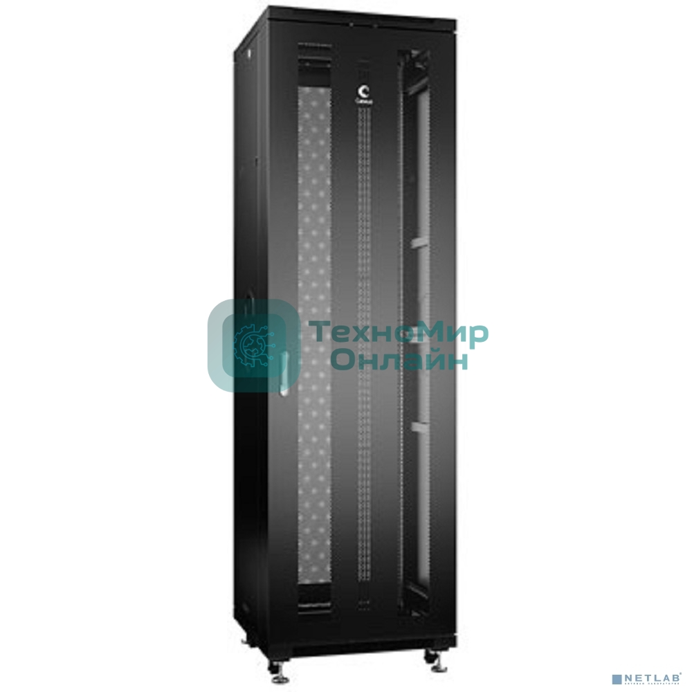Шкаф серверный напольный Cabeus, IP20, 42U, 2055х600х1000 мм (ВхШхГ), дверь: перфорация, боковая панель: сплошная, разборный, цвет: чёрный
