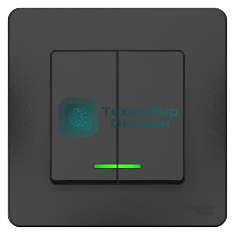 Выключатель 2-кл. СП Blanca (сх.5) 10А 250 В с подсветкой антрацит SchE BLNVS010516