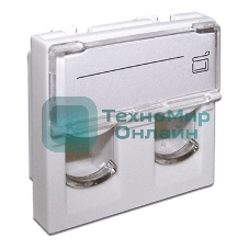 Вставка 45x45 на 2 модуля, со шторкой и увеличенным окном маркировки, белая