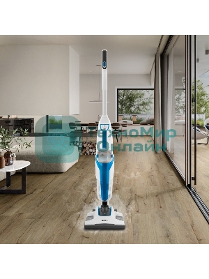 Пылесос вертикальный паровой Kitfort KT-556 белый, питание от сети, 1700 Вт, уборка влажная/сухая/паром, пылесборник 0.4 л