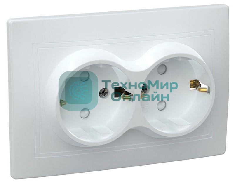 Розетка силовая IEK ERK21-K01-16-DM РСш12-3-КБ 2 местн. c з/к с защ.штор. 16А КВАРТА (белый)