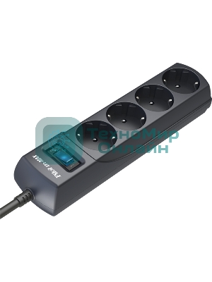 Сетевой фильтр ZIS (Pilot) m Max 4 розетки (евро с заземлением), 15А/3.3 кВа, автомат, 1.8 м, серый графит Surge protector Pilot m Max 4 euro outlets, 15А/3.3кВа, 1.8m