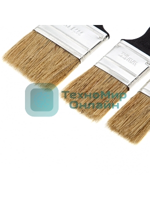 Набор кистей Сибртех флейцевых 3шт. (25 мм, 35 мм, 50мм), натуральная щетина, пластиковая рукоятка